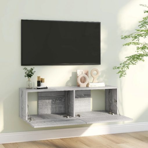 Stenska TV omarica siva sonoma 100x30x30 cm konstruiran les