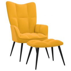 Stol za sproščanje s stolčkom gorčično rumen žamet