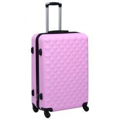 Trdi potovalni kovčki 3 kosi roza ABS