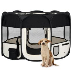 Zložljiva pasja ograjica s torbo črna 110x110x58 cm