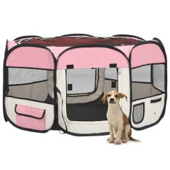 Zložljiva pasja ograjica s torbo roza 125x125x61 cm
