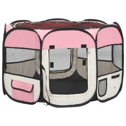 Zložljiva pasja ograjica s torbo roza 90x90x58 cm