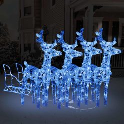 Božični jeleni s sanmi 240 LED lučk iz akrila
