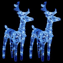 Božični severni jeleni 2 kosa modri 80 LED akril