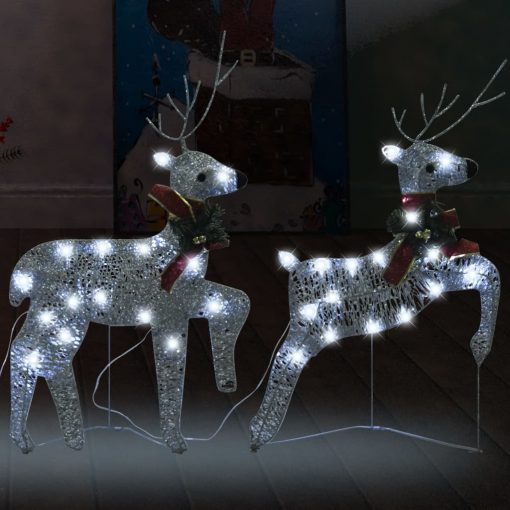 Božični severni jeleni 2 kosa srebrni 40 LED akril