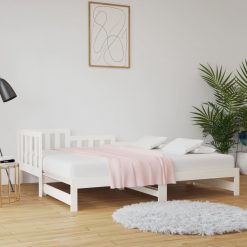 Izvlečna dnevna postelja bela 2x(90x200) cm trdna borovina