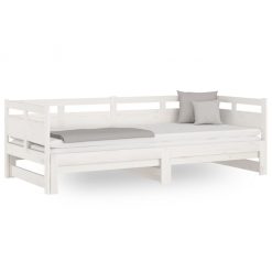 Izvlečna dnevna postelja bela trdna borovina 2x(80x200) cm