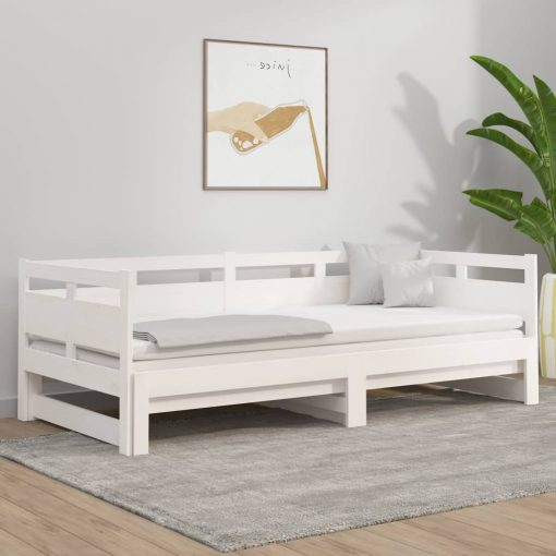 Izvlečna dnevna postelja bela trdna borovina 2x(90x190) cm