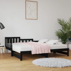 Izvlečna dnevna postelja črna 2x(80x200) cm trdna borovina