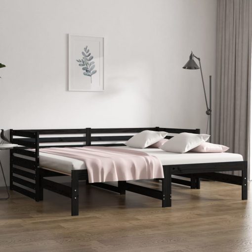 Izvlečna dnevna postelja črna 2x(80x200) cm trdna borovina