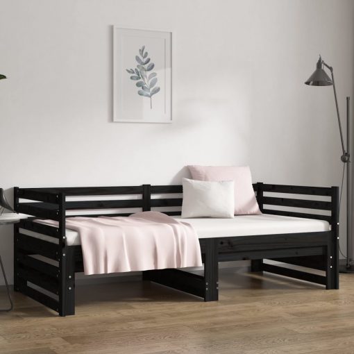 Izvlečna dnevna postelja črna 2x(90x190) cm trdna borovina