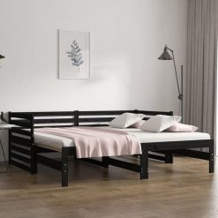 Izvlečna dnevna postelja črna 2x(90x190) cm trdna borovina