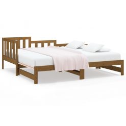 Izvlečna dnevna postelja med. rjava 2x(80x200)cm trdna borovina