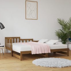 Izvlečna dnevna postelja med. rjava 2x(80x200)cm trdna borovina