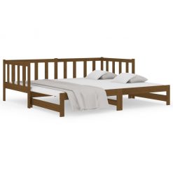 Izvlečna dnevna postelja medeno rjava 2x(90x190) cm borovina