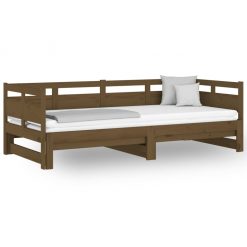 Izvlečna dnevna postelja medeno rjava borovina 2x(80x200) cm