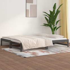 Izvlečna dnevna postelja siva 2x(80x200) cm trdna borovina