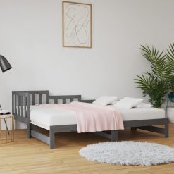 Izvlečna dnevna postelja siva 2x(90x190) cm trdna borovina