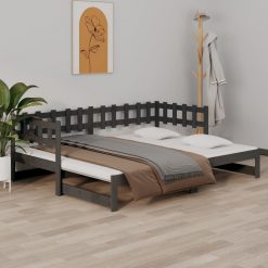 Izvlečna dnevna postelja siva 2x(90x200) cm trdna borovina
