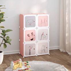 Kockasta omarica za otroke s 6 kockami roza PP