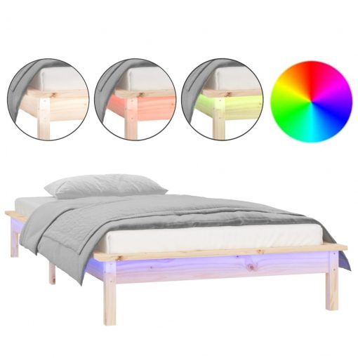 LED posteljni okvir 100x200 cm trden les