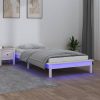 LED posteljni okvir bel 100x200 cm trden les