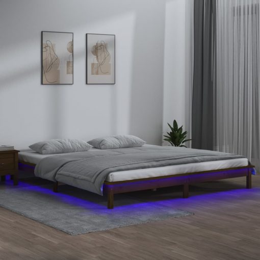 LED posteljni okvir medeno rjav 180x200 cm 6FT trden les