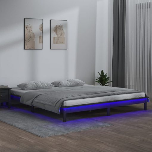 LED posteljni okvir siv 135x190 cm 4FT6 trden les