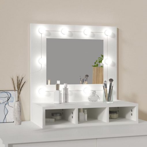Omarica z ogledalom in LED lučkami bela 60x31
