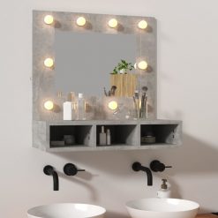 Omarica z ogledalom in LED lučkami betonsko siva 60x31