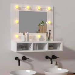 Omarica z ogledalom in LED lučmi visok sijaj bela 60x31