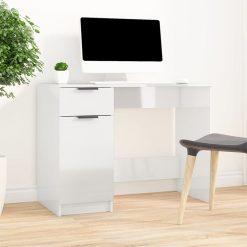 Pisalna miza visok sijaj bela 100x50x75 cm konstruiran les