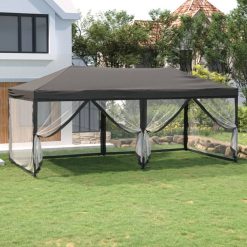 Zložljiv vrtni šotor s stranicami antracit 3x6 m