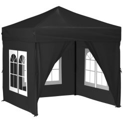 Zložljiv vrtni šotor s stranicami črn 2x2 m