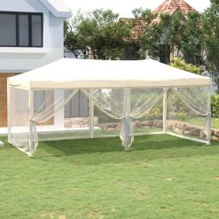 Zložljiv vrtni šotor s stranicami krem 3x6 m