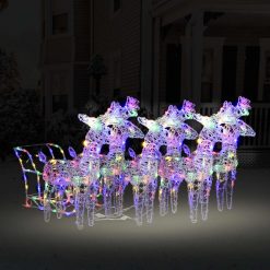 Božični jeleni s sanmi 320 LED lučk iz akrila