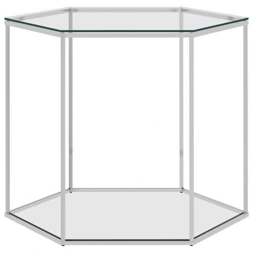 Klubska mizica srebrna 60x53x50 cm nerjaveče jeklo in steklo