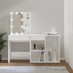 LED toaletna mizica z omarico visok sijaj bel inženirski les