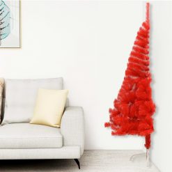 Umetna polovična novoletna jelka s stojalom rdeča 180 cm PVC