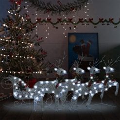 Zunanji božični jeleni s sanmi 100 LED lučk srebrni