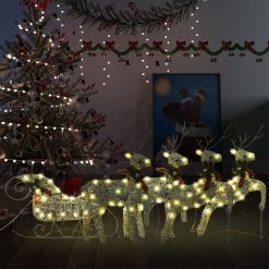 Zunanji božični jeleni s sanmi 100 LED lučk zlati