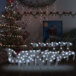 Zunanji božični jeleni s sanmi 140 LED lučk srebrni