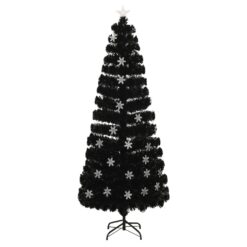 Novoletna jelka z LED snežinkami črna 240 cm optična vlakna