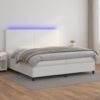 Box spring postelja z vzmetnico LED bela 200x200cm umetno usnje