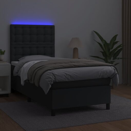 Box spring postelja z vzmetnico LED črn 90x190 cm umetno usnje - Image 4