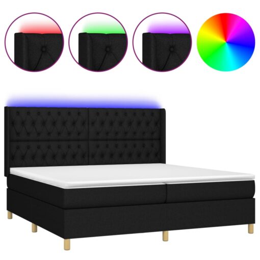 Box spring postelja z vzmetnico LED črna 200x200 cm blago - Image 2