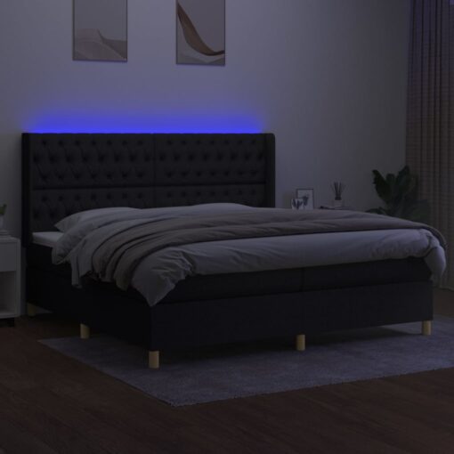 Box spring postelja z vzmetnico LED črna 200x200 cm blago - Image 3