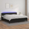 Box spring postelja z vzmetnico LED črna 200x200cm umetno usnje