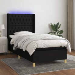 Box spring postelja z vzmetnico LED črna 80x200 cm blago