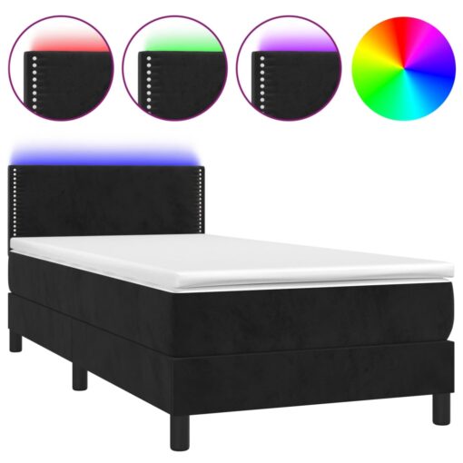 Box spring postelja z vzmetnico LED črna 80x200 cm žamet - Image 2